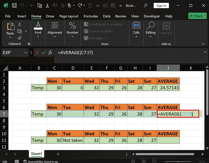 AVERAGE Function in Excel 2