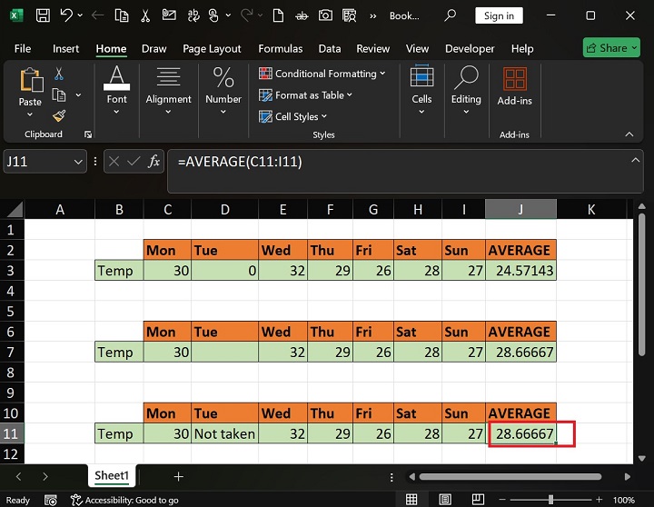 AVERAGE Function in Excel 5