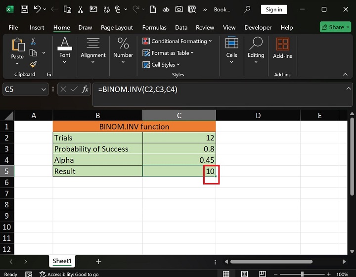 BINOM.INV Function in Excel 1