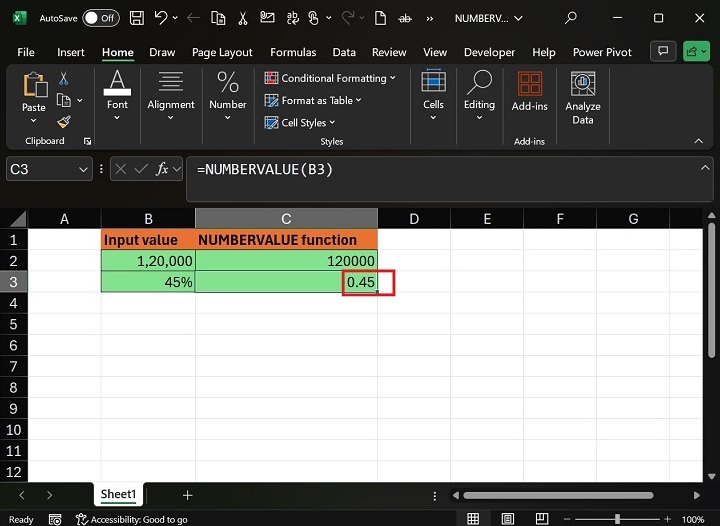 Calculate NUMBERVALUE Function for Given Input5