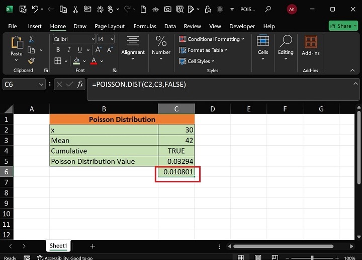 Calculate the Poisson Distribution in Excel4