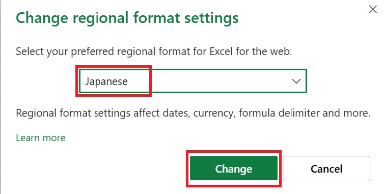 change the Regional Format Settings