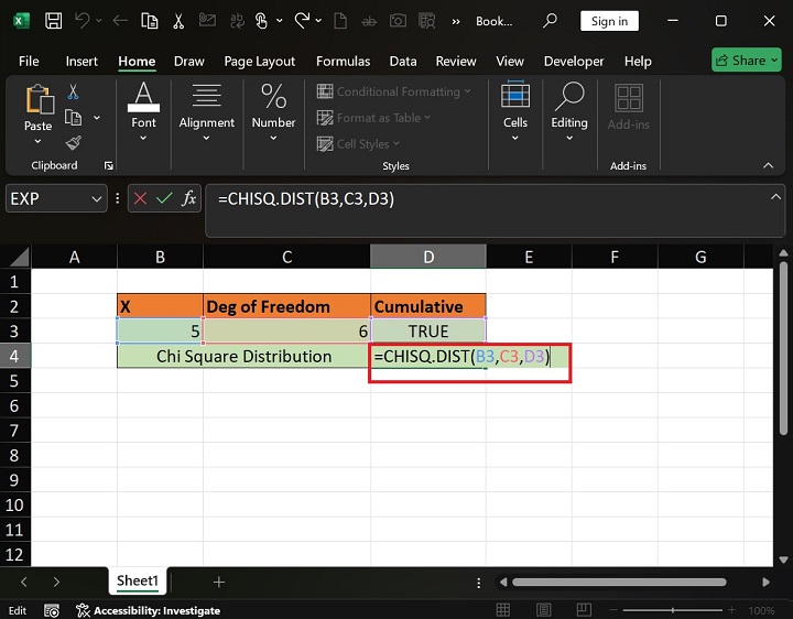 CHISQ.DIST Function in Excel