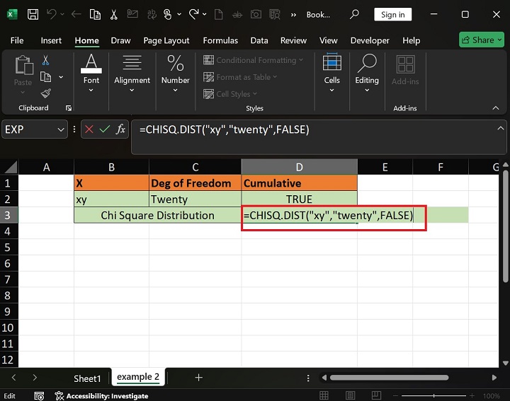 CHISQ.DIST Function in Excel 2