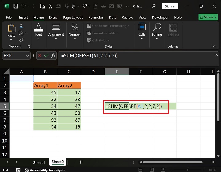 Combining SUM Function with OFFSET Function