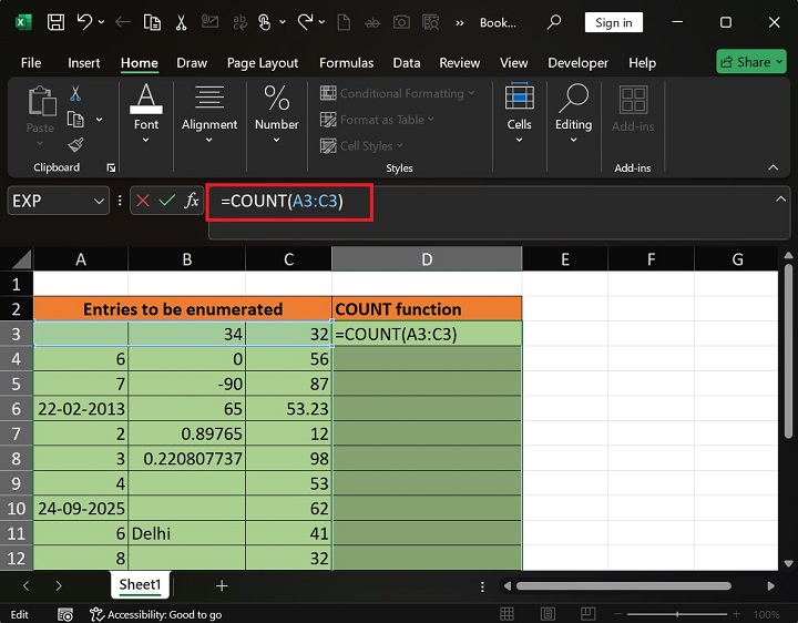 COUNT Function in Excel 1