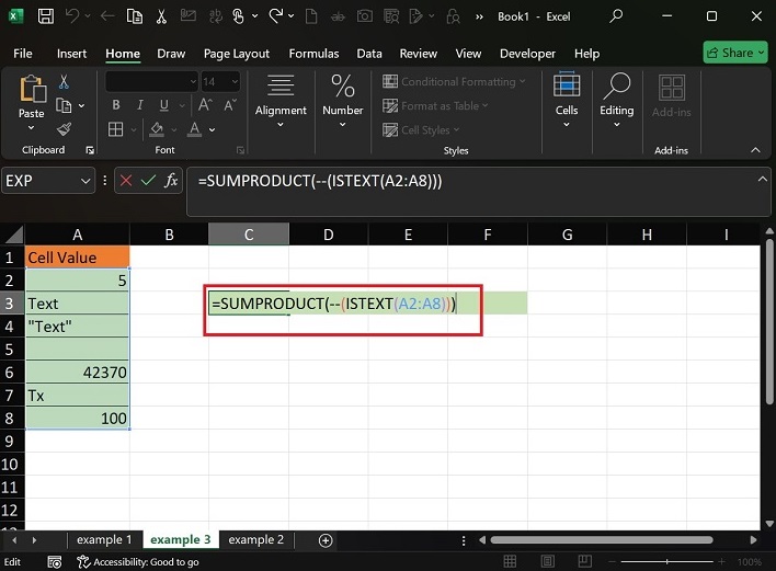 Counting Number of Text Values using SUMPRODUCT1
