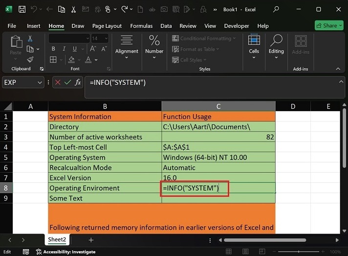 Crucial Details of System using INFO Function12