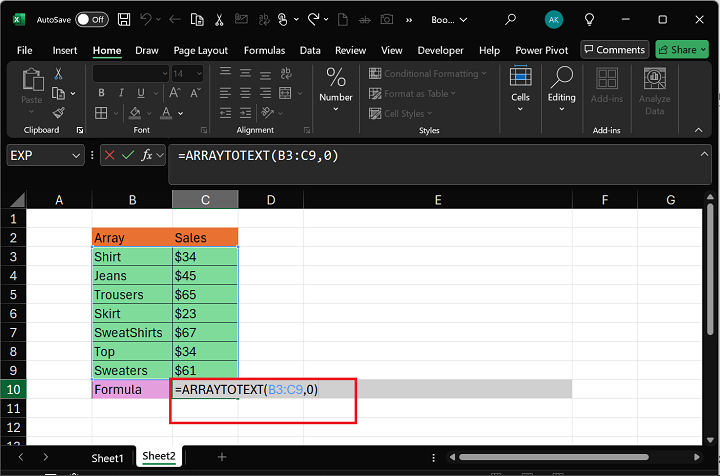 Excel ARRAYTOTEXT Function 2