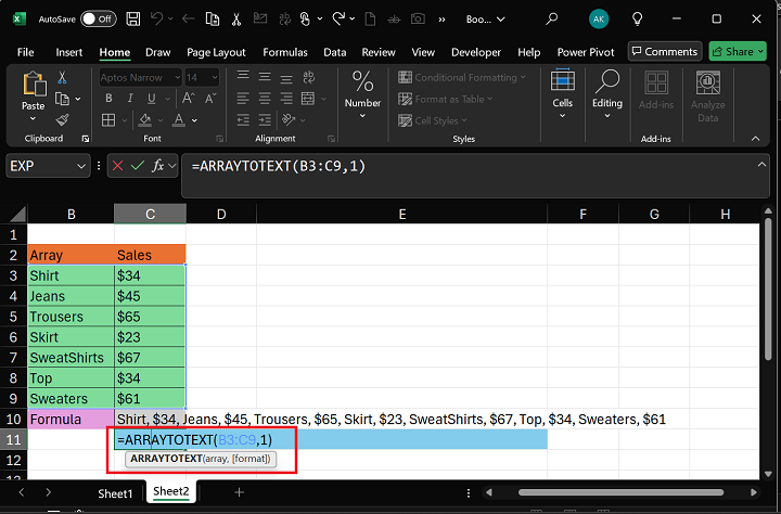 Excel ARRAYTOTEXT Function 4