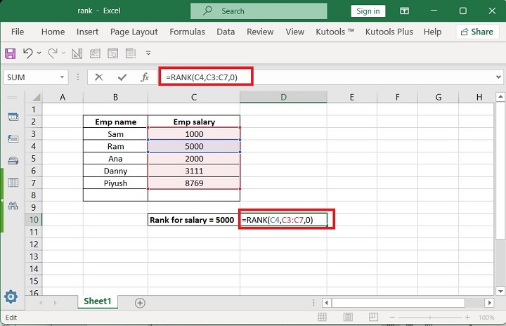 Excel RANK Function 2