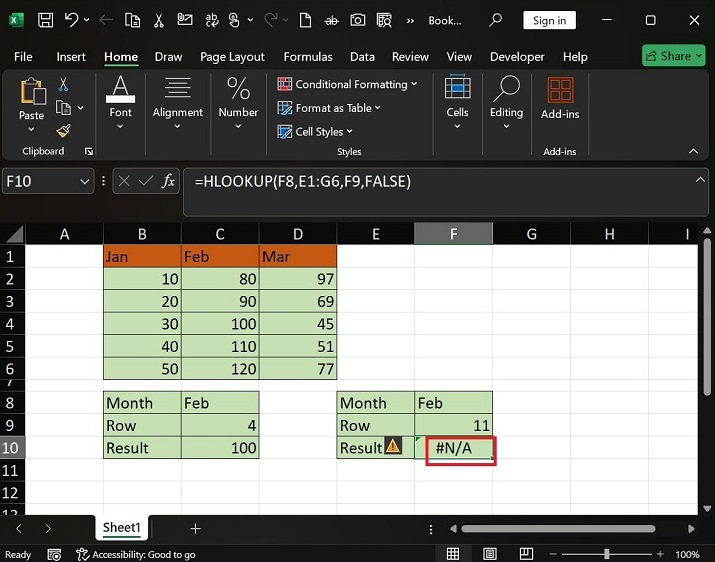 Execute the HLOOKUP Function in Excel6