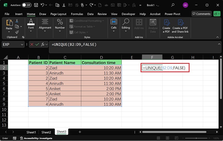 Extract the Set of UNIQUE Rows 1