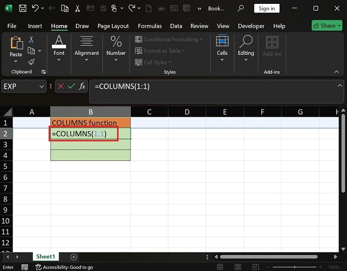 How to Apply COLUMNS Function in Excel1