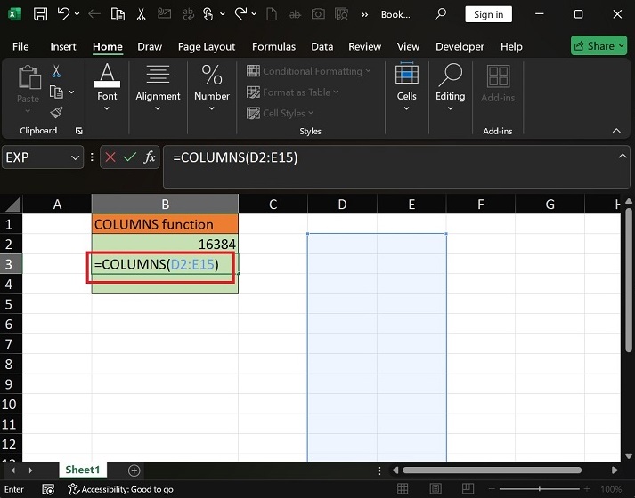 How to Apply COLUMNS Function in Excel3