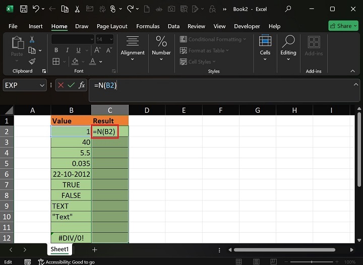 How to Implement the N Function in Excel1
