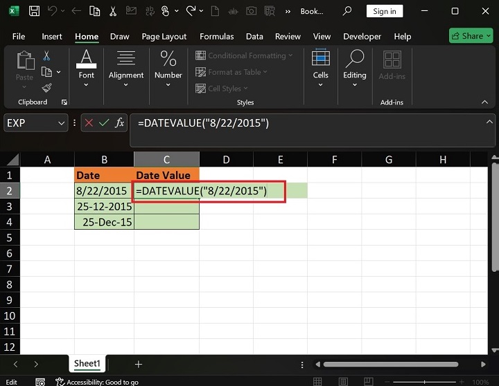 How to use DATEVALUE Function in Excel2