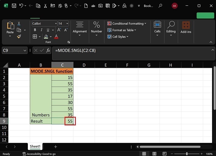 How to use the MODE.SNGL Function2