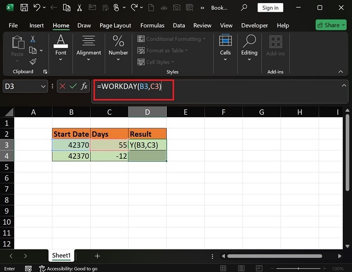 How to use the WORKDAY Function in Excel2