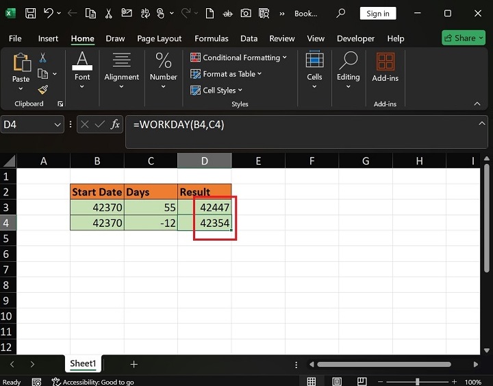 How to use the WORKDAY Function in Excel3