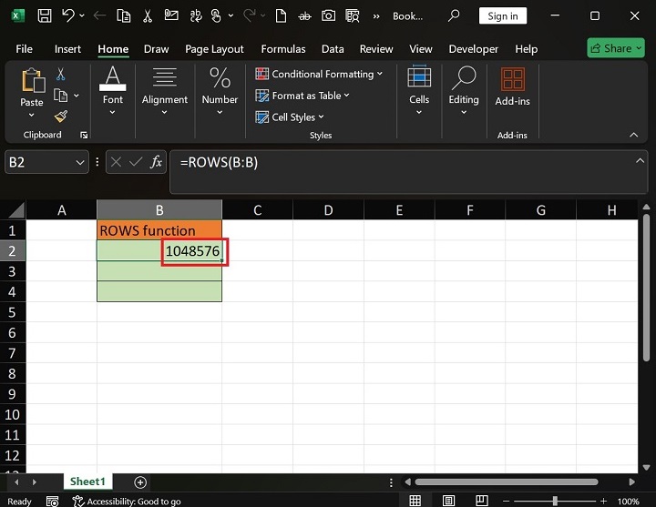 How to utilize the ROWS Function in Excel2