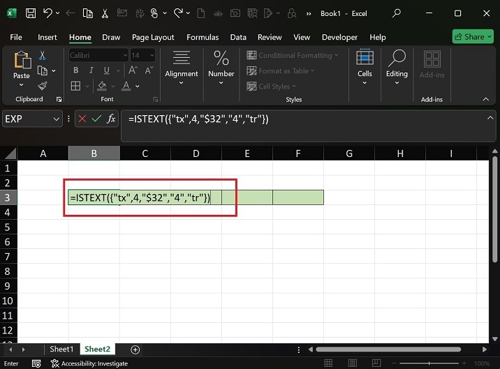 ISTEXT Function Using the Dynamic Array1
