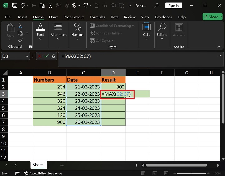MAX Function in Excel 3