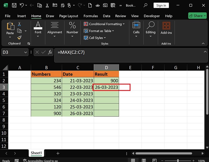 MAX Function in Excel 4