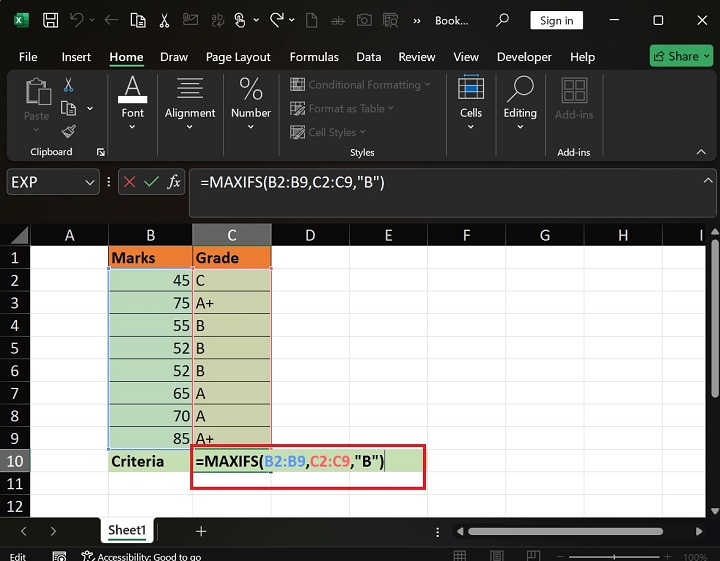 MAXIFS Function in Excel 1