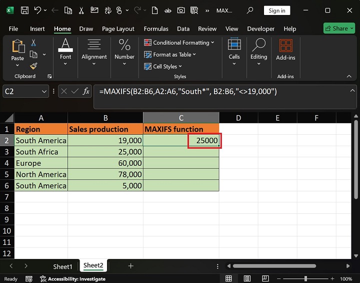 MAXIFS Function in Excel 3