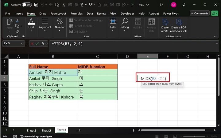 MIDB Function in Excel 3