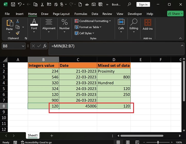 MIN Function in Excel