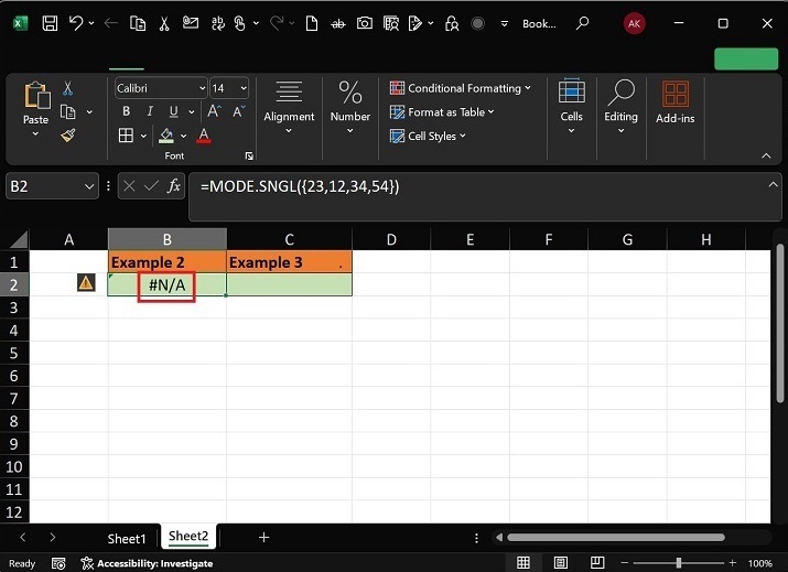 MODE.SNGL Function retrieves N/A error2