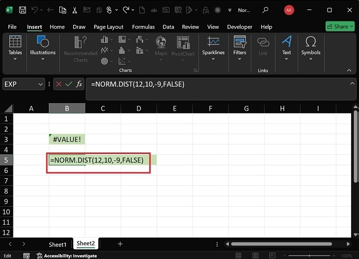 NORM.DIST will retrieve #NUM! Error1