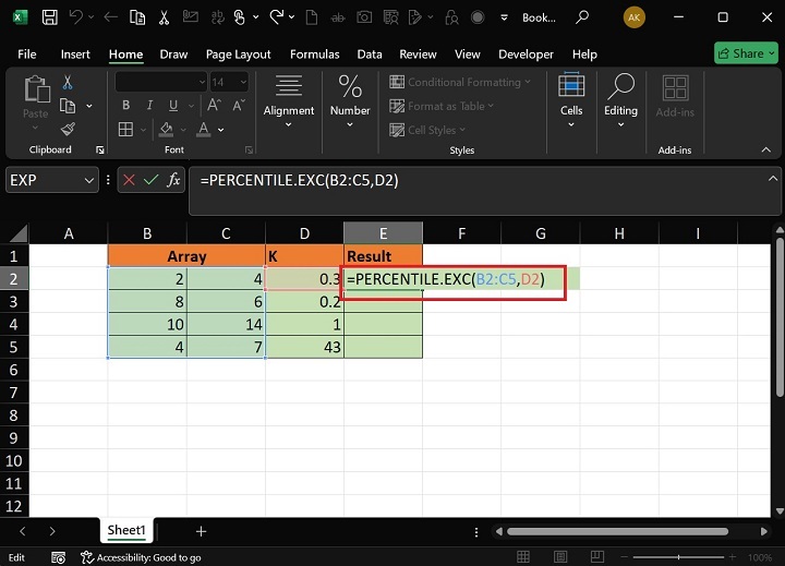 PERCENTILE.EXC Function2