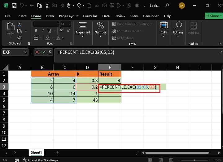 PERCENTILE.EXC Function3