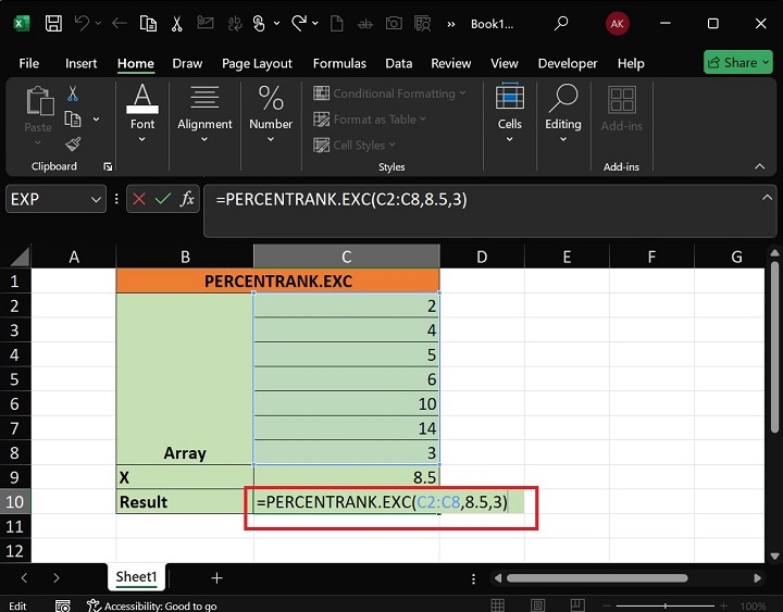 PERCENTRANK.EXC Function2
