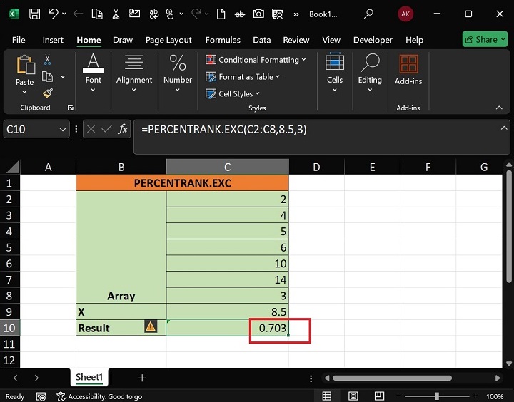 PERCENTRANK.EXC Function3