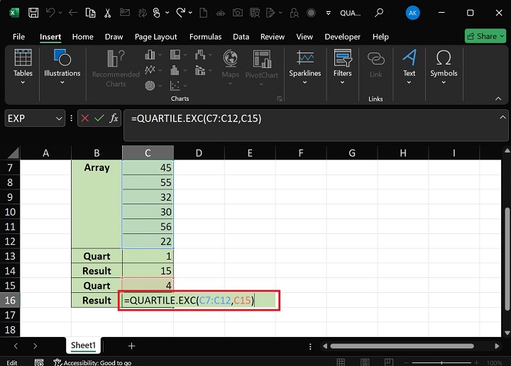 QUARTILE.EXC Function2