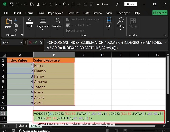 Use CHOOSE Function with INDEX and MATCH Functions2