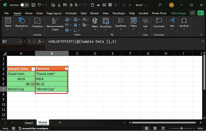 VALUETOTEXT Function in Excel 2