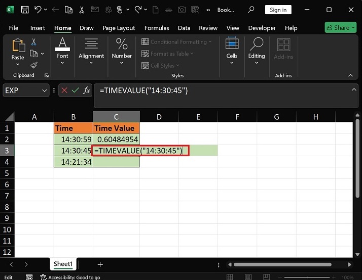 What does TIMEVALUE Function do in Excel4