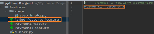 Feature file with the command
