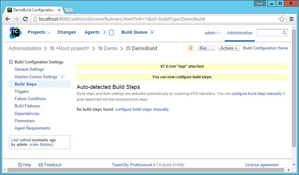 Configure Build Steps Manually