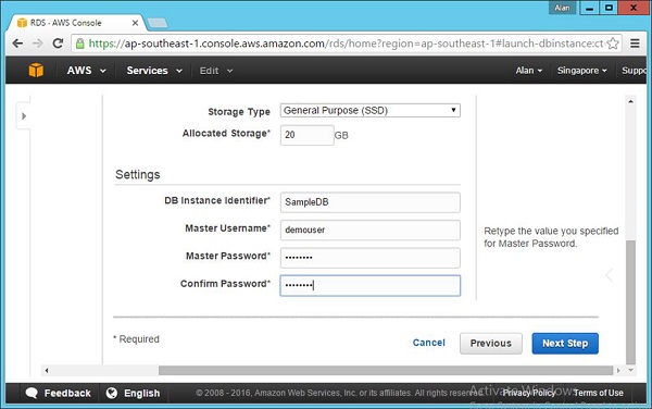 Next Button AWS Console