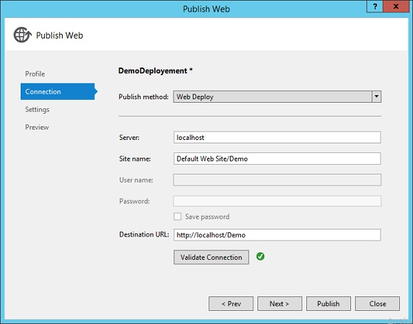 Publish Web Next Button