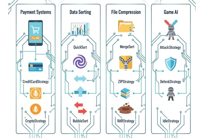Strategy Design Pattern Applications Illustration