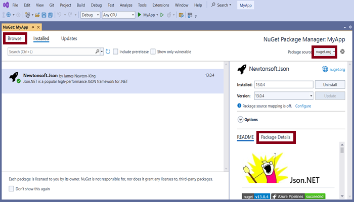 NuGet Package Manager Install Package