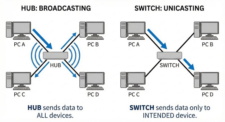 Switch vs Hub Diagram