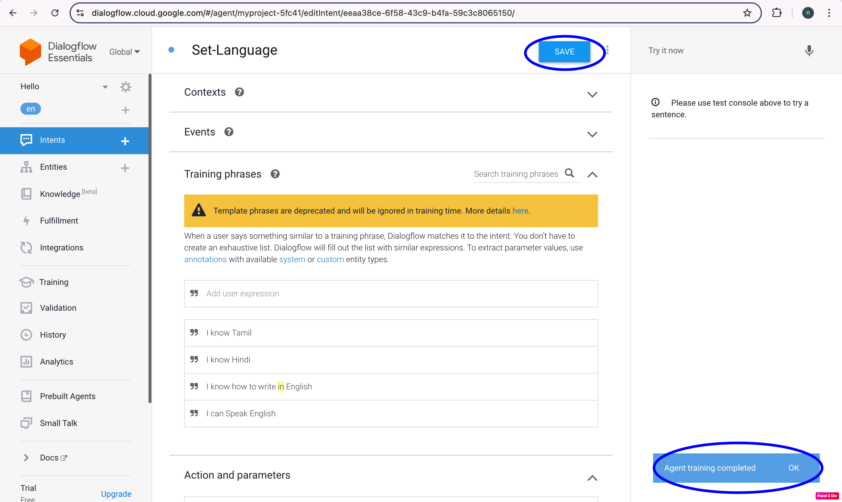 Dialogflow Agent Training